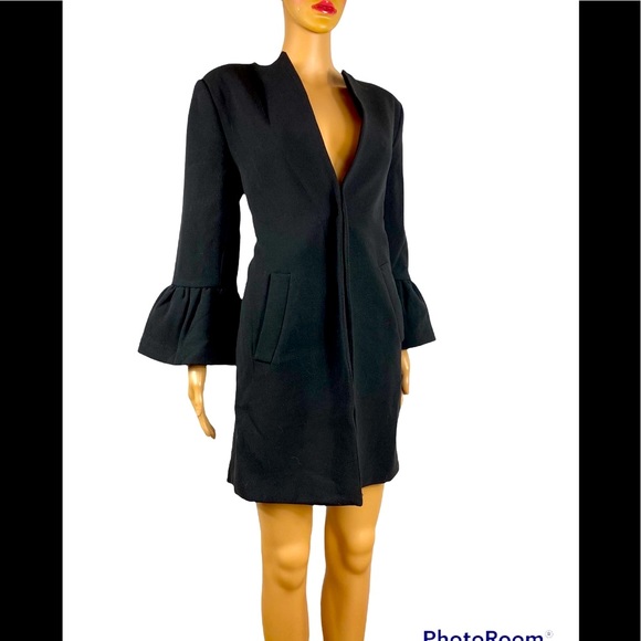 Catherine Malandrino black bell sleeve coat with handmade neck scarf size 8 - Picture 3 of 9